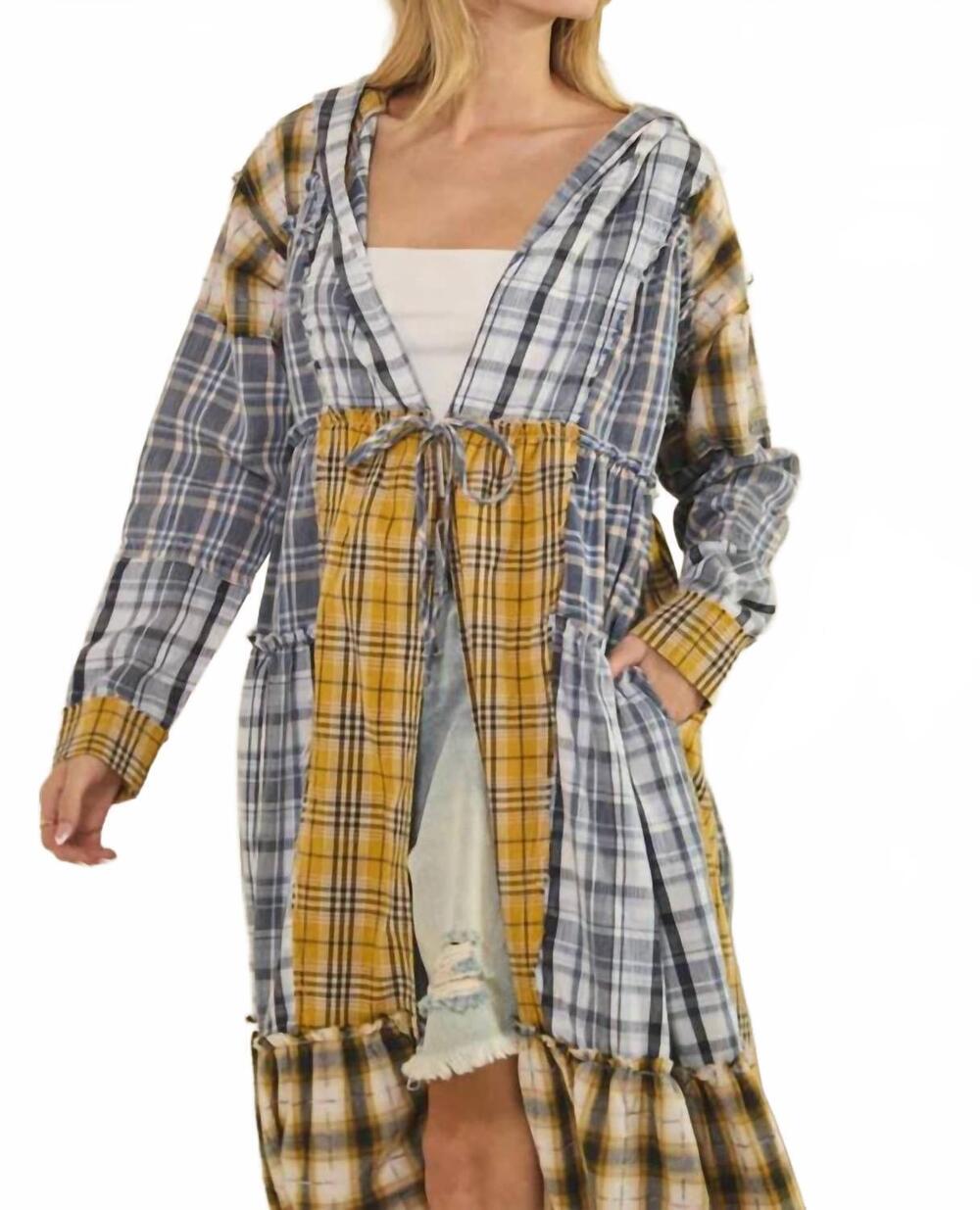 NEW OLI & HALI women's tie front duster jacket in plaid